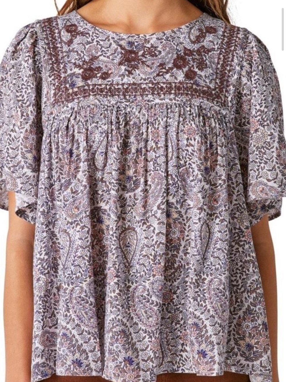 Lucky Brand Lavender Paisley Smocked Yoke Blouse